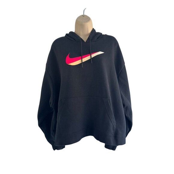 Nike Icon Clash Fleece Black Crop Hoodie Women's Sz 1X Pink Yellow Double Swoosh - Picture 2 of 9